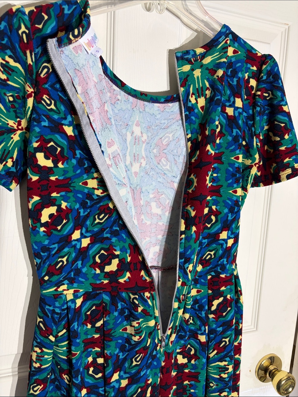Women's Short-Sleeve Fit & Flare Dress in Multicolor Kaleidoscope - Picture 5 of 8